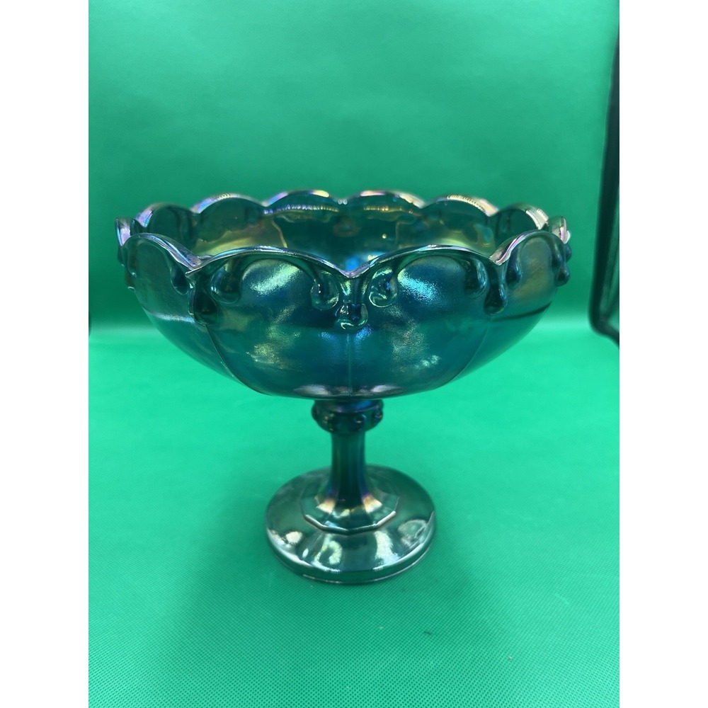 Vintage Large Indiana Glass Carnival Blue Iridescent HTF‎ EUC Candy Dish